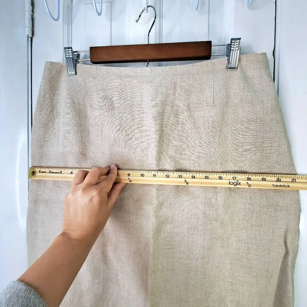 Rafaella 100% Linen Tan Knee Length Skirt Sz 16 - Picture 8 of 11